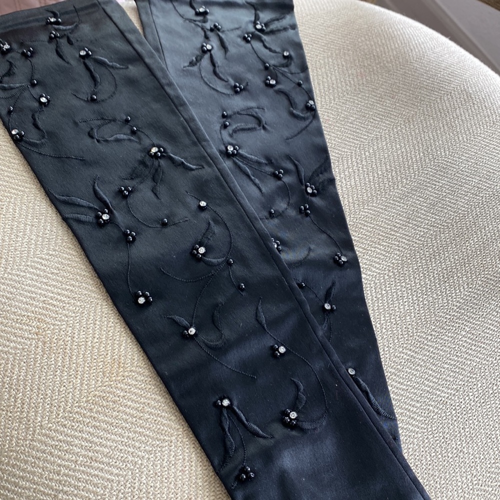 VINTAGE BLACK SATIN FULL FINGER OPERA GLOVES WITH BEAUTIFUL STICKING & BEADING